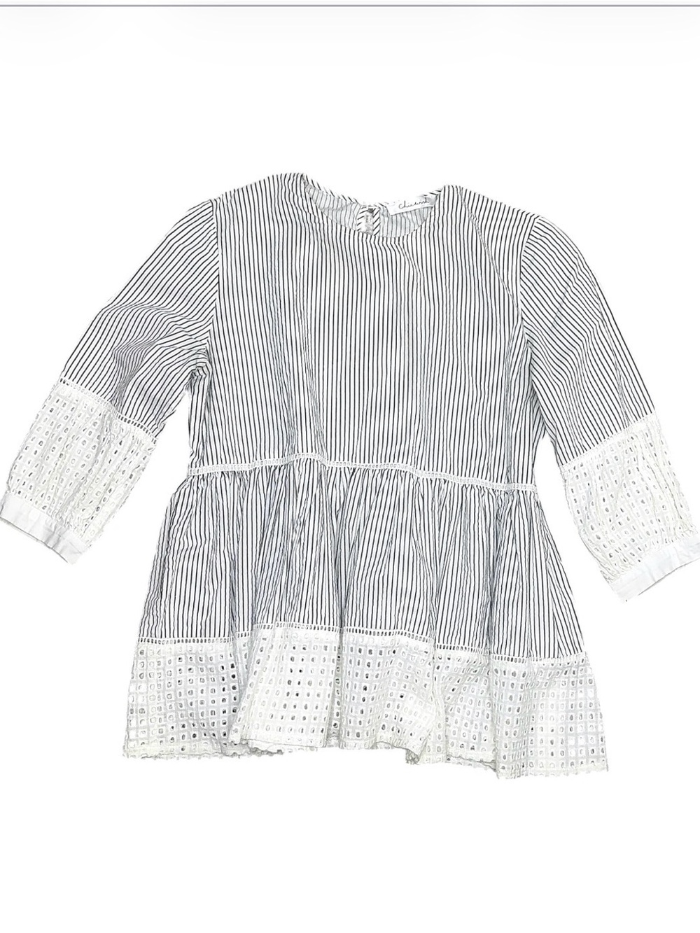 ChicWish Black white Pinstripe Eyelet Baby Doll Ruffled Blouse  Size small - Picture 2 of 6